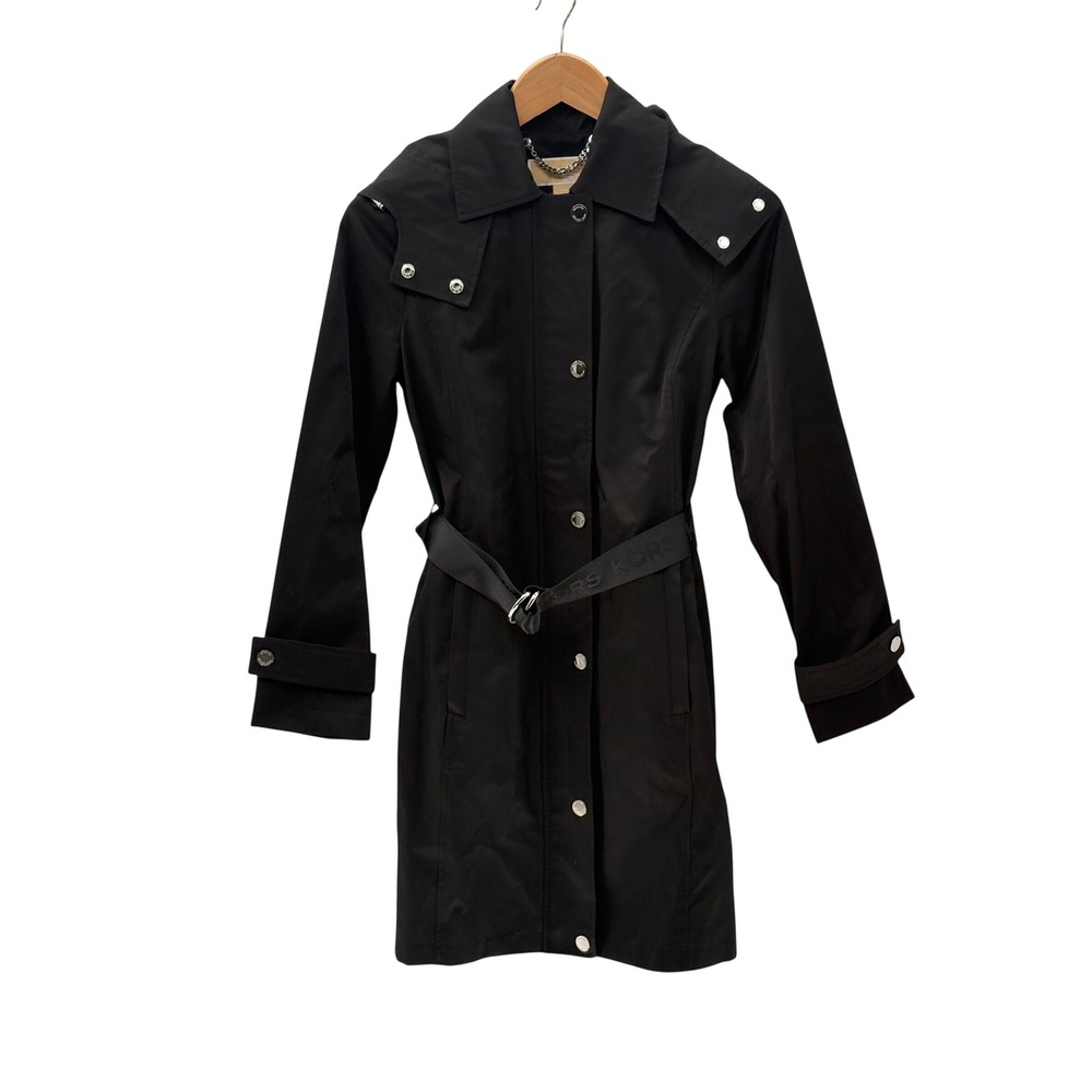 Michael Kors Rain Jacket Black Long Women Size XXS Petite New